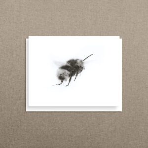 Bee card featuring charcoal bumblebee drawing on white cardstock