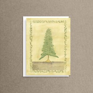 Majestic pine tree notecard with white envelope on soft neutral linen background