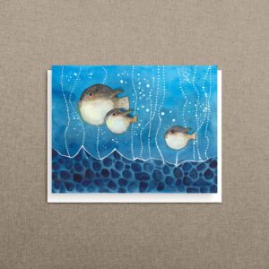 Bubbles Galore pufferfish note card, part of the Mix & Match Set of 8, choose 8 cards from 8 designs