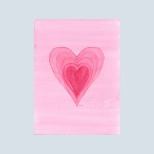 Full of Hearts note card with five nested pink hearts in soft pastel tones
