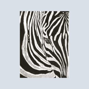 Simply Stripes note card featuring a hand-illustrated black and white zebra with bold, graphic stripes and a playful, expressive style.