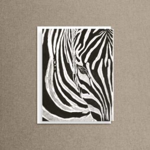 Simply Stripes zebra print charcoal artwork centered on a warm taupe linen background, showcasing the bold black and white stripes and dotted texture up close.