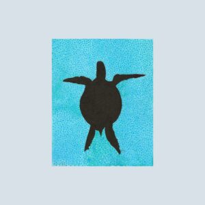 Solitary turtle note card with envelope styled on wooden desk with pen and clips, perfect for thank-you notes, heartfelt messages, and coastal-inspired stationery.