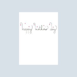 Happy Mother’s Day card with elegant calligraphy lettering and small red hearts on a white background