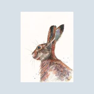 Radish the Rabbit notecard featuring a colorful painted cottontail rabbit with expressive brushstrokes and a clean background.